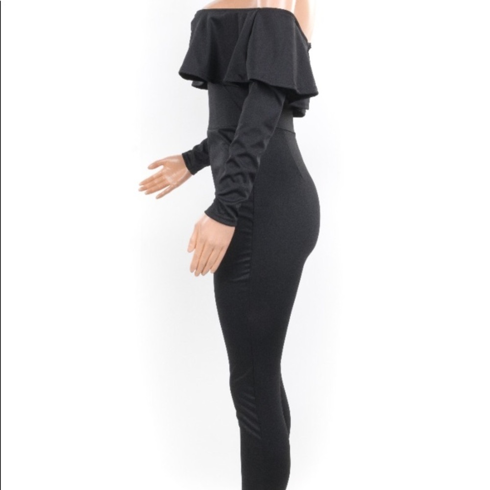 Ruffle Off Shoulder Black Jumpsuit - Picture 6 of 7